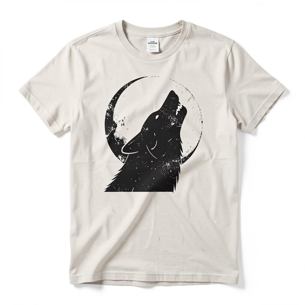 Gildan Cream Short Sleeve Tee with Black Howling Wolf Graphic